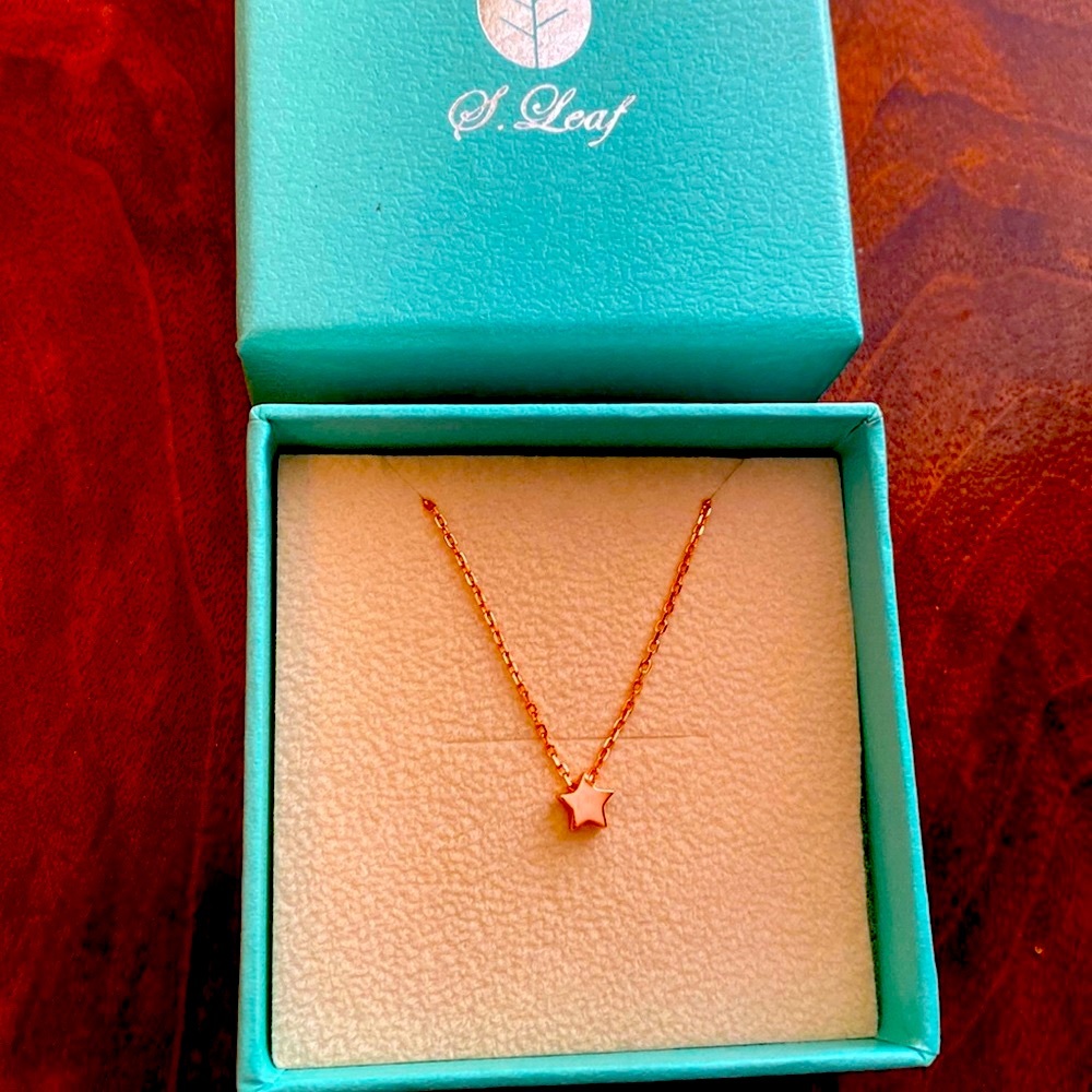 🌹S.Leaf Rose Gold over Sterling Silver Star Necklace
